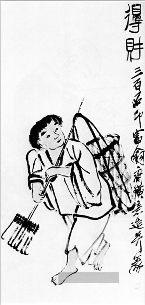 Qi Baishi ein Bauer mit einem Rechen Chinesische Malerei Ölgemälde